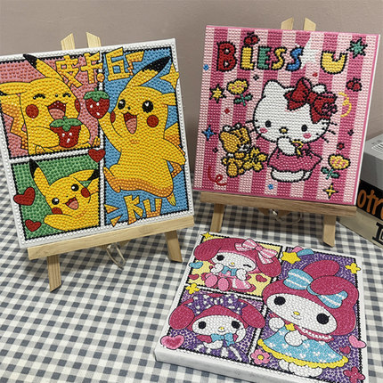 钻石画2025新款满钻带框5d三联画高级感卡通创意 儿童手工diy玩具