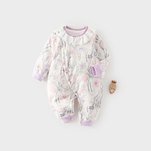 婴儿夹棉连体衣秋冬季40克薄棉男女宝宝衣服婴儿外出哈衣爬服冬装