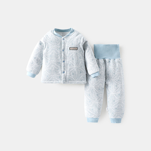 婴儿保暖内衣套装 秋冬夹棉男女宝宝高腰护肚150克夹棉家居服套装