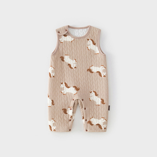 宝宝背带裤秋冬季婴儿纯棉哈衣三层夹丝绵保暖长裤无袖外出连体衣