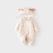 女宝宝夹棉连体衣秋冬季 棉服120g加棉加厚外出送胎帽婴儿哈衣爬服