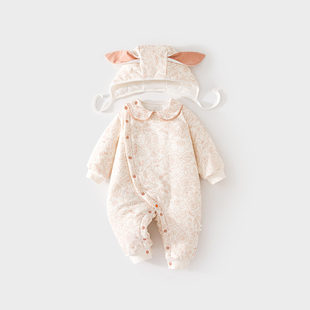 女宝宝夹棉连体衣秋冬季棉服120g加棉加厚外出送胎帽婴儿哈衣爬服