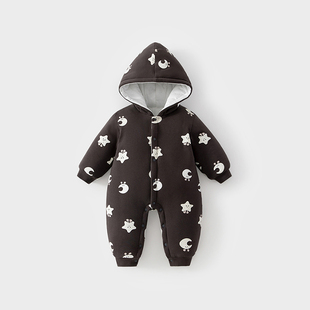 婴儿150克冬季 棉服加棉加厚男女宝宝夹棉连体衣带帽外出哈衣爬服