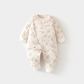 女宝宝婴儿衣服秋冬季 60克薄夹棉连体衣纯棉加厚保暖哈衣棉衣棉服