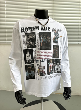 【美式摇滚】美式休闲设计感小领口宽松字母印花长袖T恤潮流