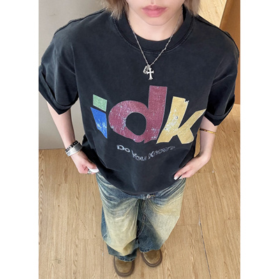 【DO YOU KUWO】美式夏T恤复古小众街头人像缝合印花短袖小领口