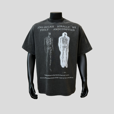 【虚影人像】夏季美式复古印花小领口宽松T恤短袖潮流半袖休闲