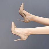 高跟鞋 黑色红底10厘米性感尖头单鞋 床上女细跟2024年新款 夏季