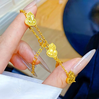 金店同款古法沙金爆闪碎冰葫芦手链 国潮风双面车花碎冰葫芦手串