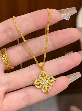 镀真金强保色古法沙金十字金刚杵吊坠满钻镶嵌点钻项链轻奢锁骨链