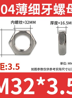 304不锈钢六角细螺纹薄螺母M32M34M35M36M37M39M42M45M48*1.5*2*3