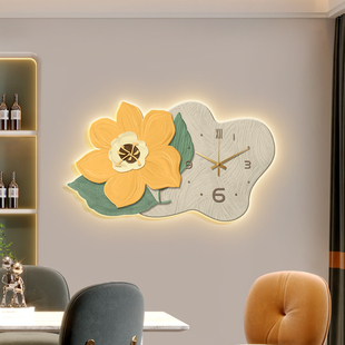北欧餐厅装 饰画led灯时钟花卉沙发背景墙挂画带钟表肌理卧室壁画