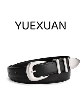 黑色真皮女士皮带配牛仔裤2025新款银色扣头复古百搭腰带女裤带