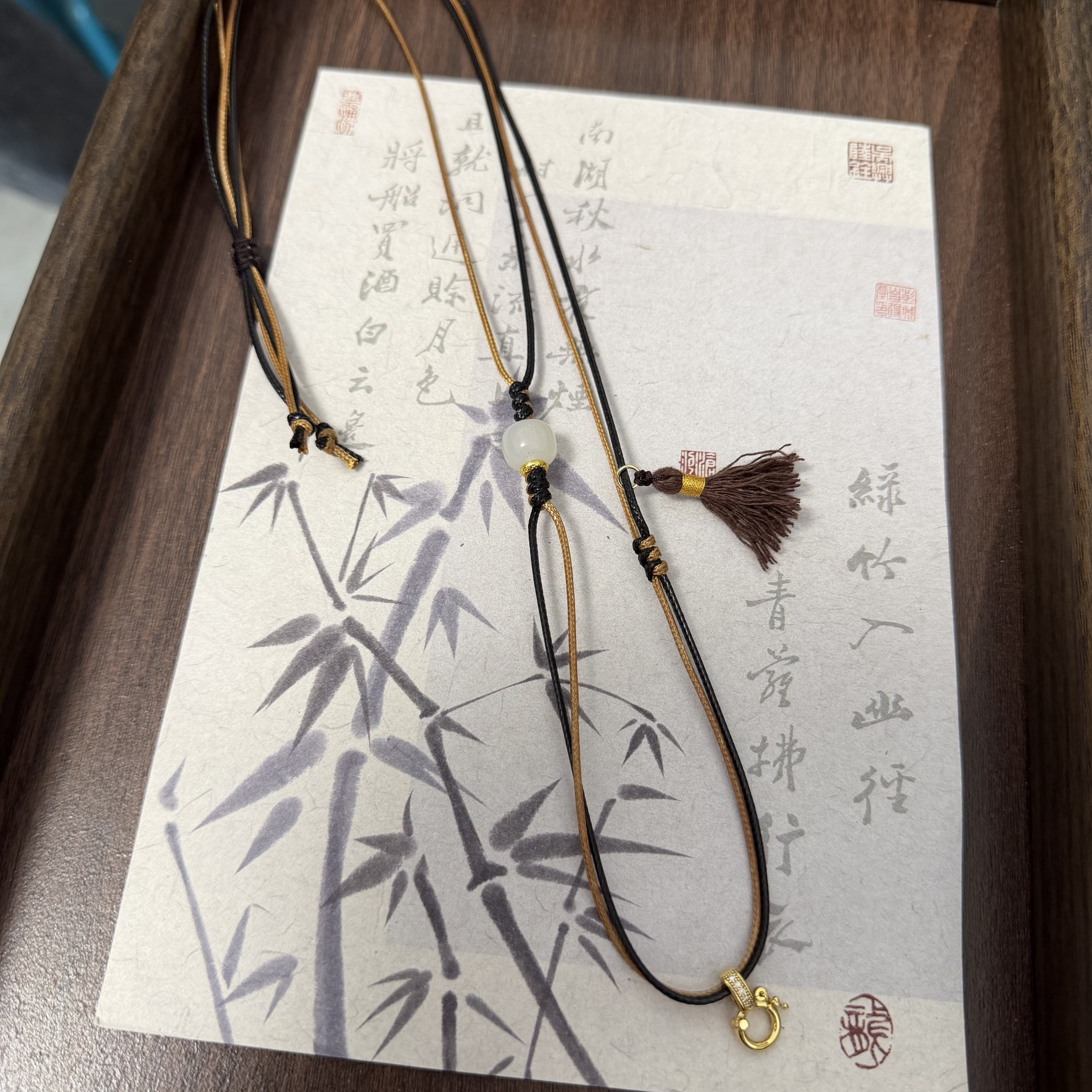 手工编织项链绳子吊坠挂件玉佩翡翠黄金蜜蜡男女款可调节皮绳