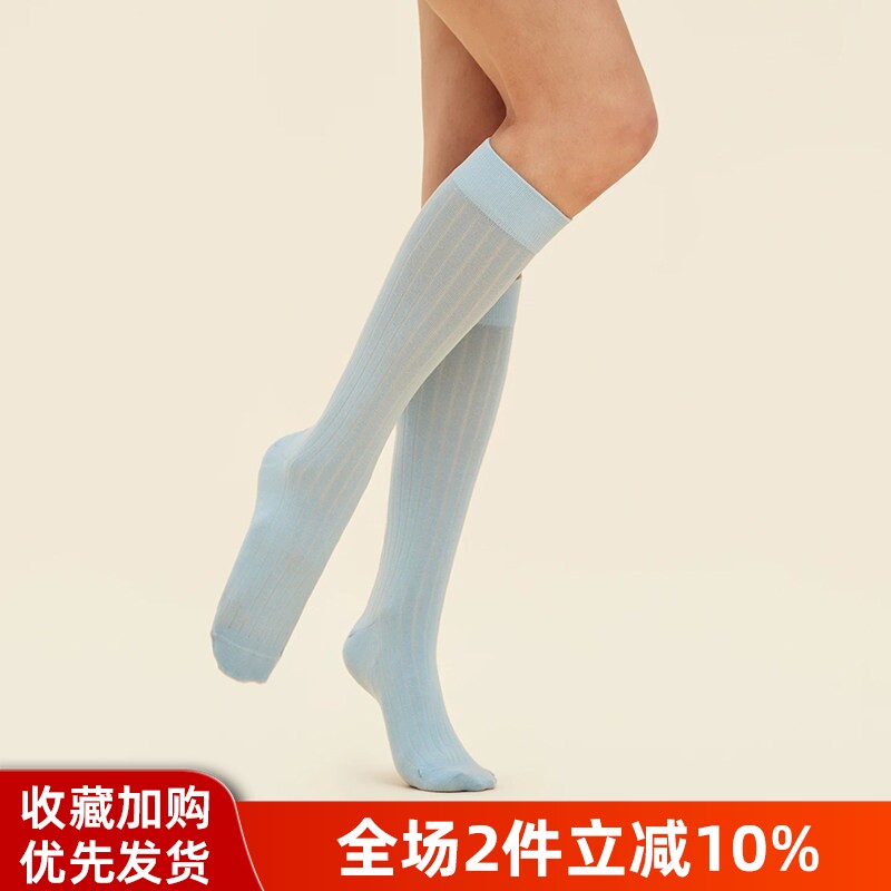 律动女孩不透肉竖条袜纯色简约风小腿中筒袜女夏薄款运动瑜伽袜子