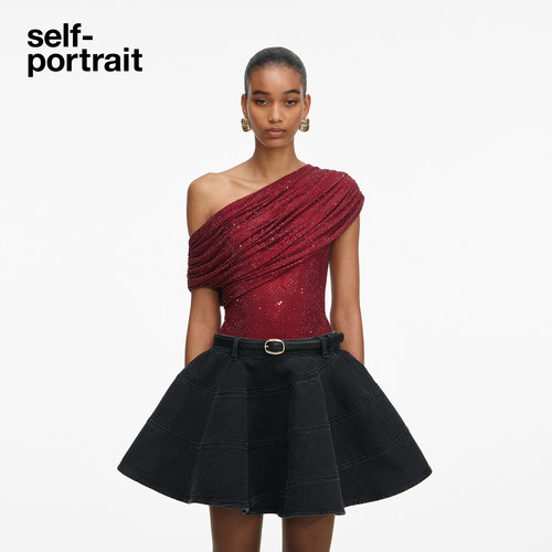 self-portrait短款斜肩上衣