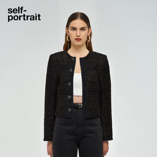 self-portrait圆领短款长袖外套