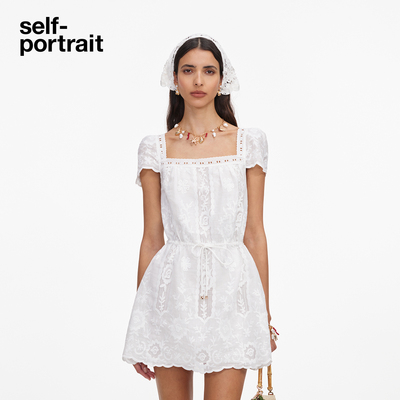 self-portrait苎麻蕾丝连衣裙