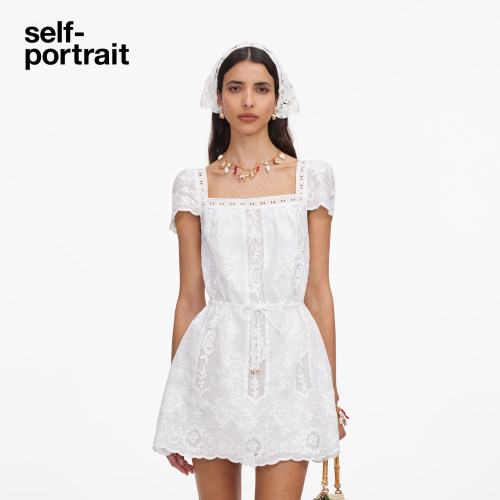 self-portrait苎麻蕾丝连衣裙