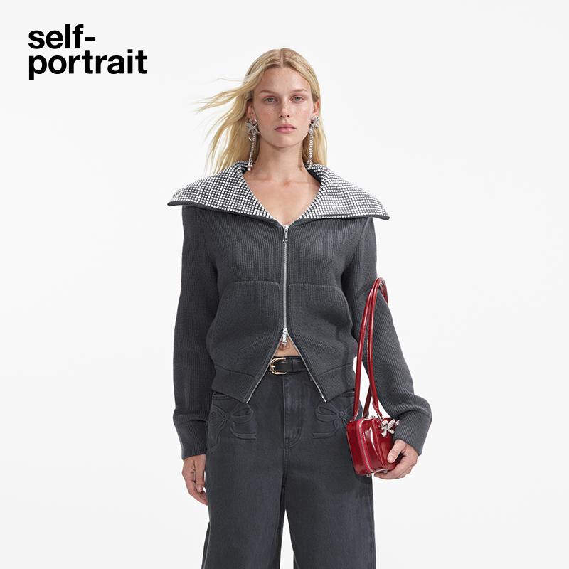 self-portrait翻领针织开衫