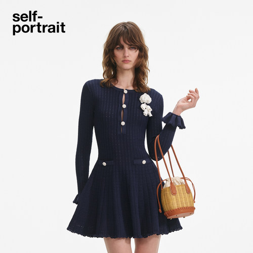 self-portrait镂空针织连衣裙