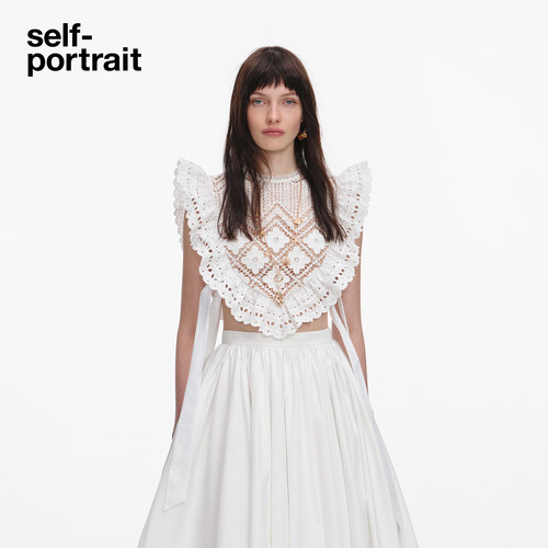 self-portrait蕾丝荷叶边背心