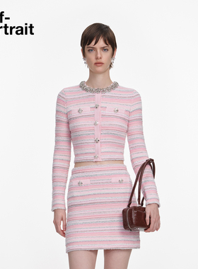 self-portrait 2026春夏新款粉红色小香风钻饰针织开衫外套上衣