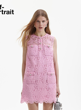 【赵丽颖同款】self-portrait 春夏粉红色甜美无袖蕾丝连衣裙