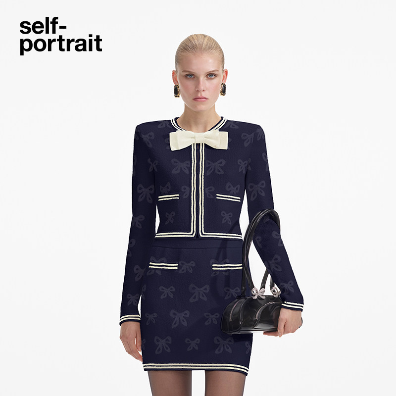 self-portrait蝴蝶结针织外套