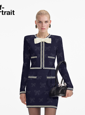 self-portrait 2025早春藏蓝色小香风蝴蝶结针织外套开衫上衣