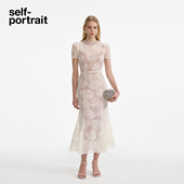 self portrait 2025早秋象牙白钻饰薄纱蕾丝连衣裙长裙