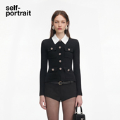 self 黑撞色翻领钻饰收腰针织上衣 经典 portrait 2026春夏新款