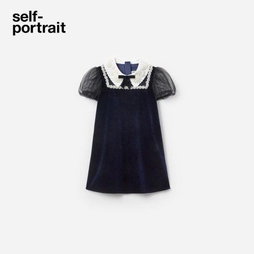 self-portrait蝴蝶结丝绒连衣裙