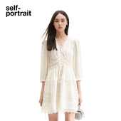 self portrait 白月光蕾丝边松驰度假海边度假收腰宽松春夏连衣裙