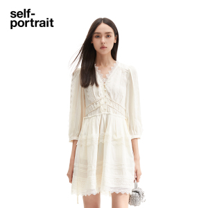 self-portrait 白月光蕾丝边松驰度假海边度假收腰宽松春夏连衣裙