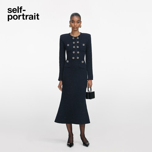 self-portrait双排扣针织连衣裙