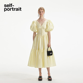 周也同款 self portrait 早秋奶油黄泡泡袖 公主连衣裙