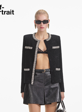 [张柏芝同款]self-portrait 2025早春黑色针织开衫SP女士外套