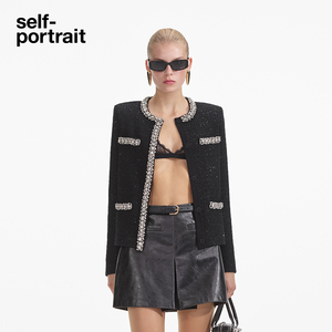 [张柏芝同款]self-portrait 2025早春黑色针织开衫SP女士外套