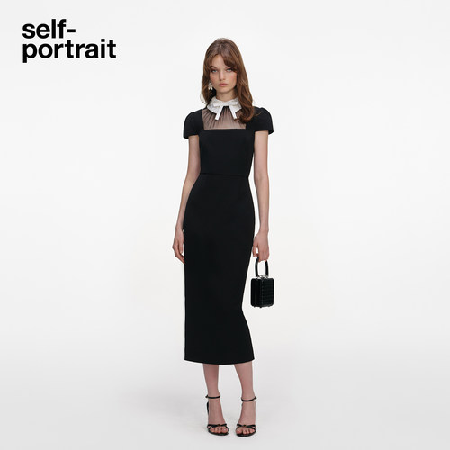 self-portrait翻领蝴蝶结连衣裙