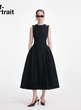 self-portrait 2025秋冬新款经典黑无袖圆领设计感露背礼服连衣裙