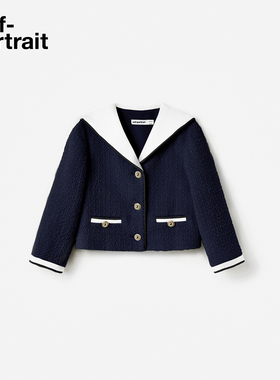 self-portrait 2025早秋新款童装藏蓝色海军领粗花呢外套上衣