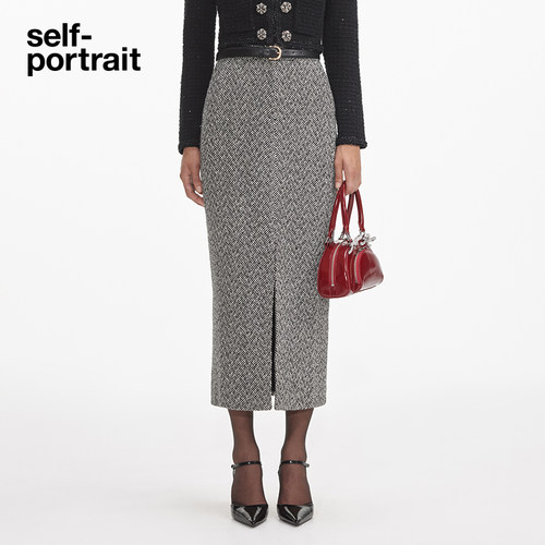 self-portrait人字纹软呢半裙