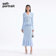 早秋薄雾蓝V领长袖 self portrait 通勤气质针织连衣裙