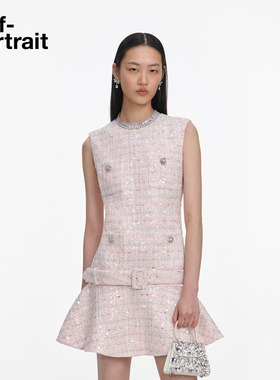 self-portrait 2026春夏新款粉红色小香风亮片粗花呢连衣裙短裙