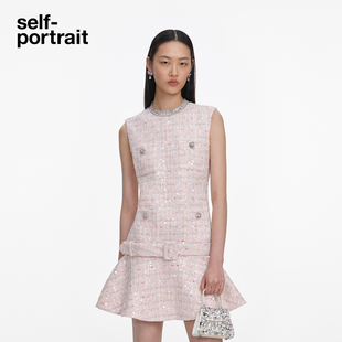 self-portrait 2026春夏新款粉红色小香风亮片粗花呢连衣裙短裙