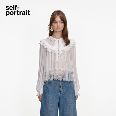 self-portrait雪纺蕾丝上衣