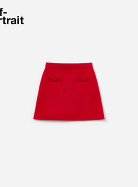 self-portrait 2026早春新款童装正红色A字针织半身裙短裙