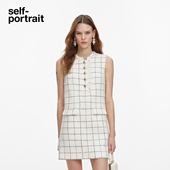 2026春夏新款 self portrait 象牙白格子气质通勤A字连衣裙短裙