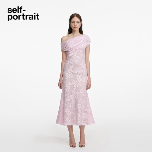 self-portrait斜肩礼服连衣裙